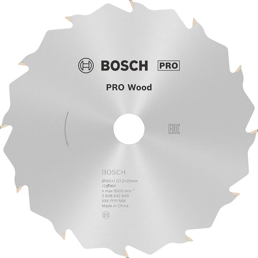 BOSCH circular saw blade Ø 165 x 20 with 12 teeth for longitudinal and cross cuts in wood