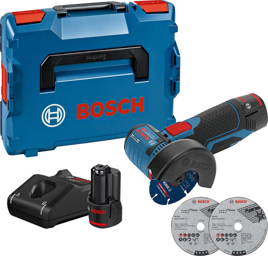 Akku-Winkelschleifer GWS 12V-76, 12 V mit 2 x 3,0 Ah Akkus und Ladegerät