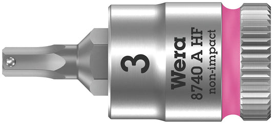 Wera 8740 A HF hex socket insert with 1/4" drive, metric, short, with holding function, 3.0 x 28 mm