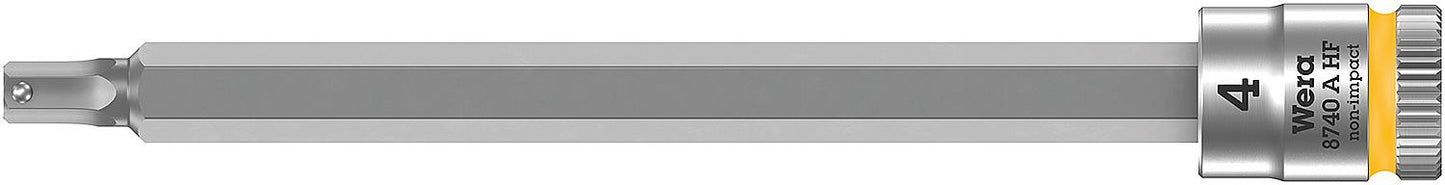 Wera 8740 A HF internal hexagon socket insert, bit socket with 1/4" drive, metric, long, with holding function, 4.0 x 100 mm
