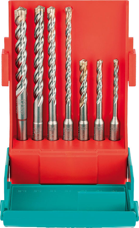 Coffret de 7 forets à percussion Trijet HELLER® avec mandrin SDS-Plus Ø 5/6/6/8/8/10/12 mm