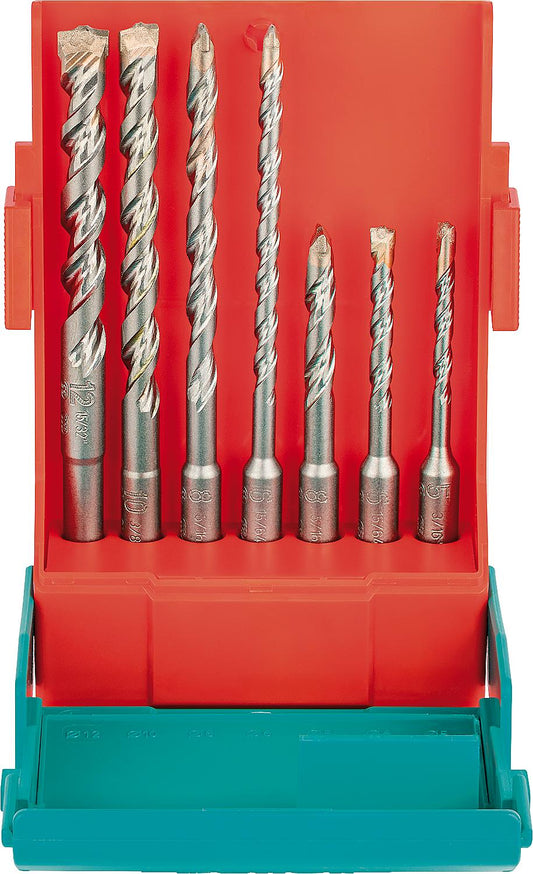 Coffret de 7 forets à percussion HELLER® BIONIC Pro avec queue SDS-Plus Ø 5/6/6/8/8/10/12 mm