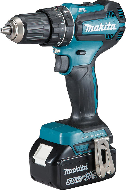 MAKITA 18V DHP 485 RTJ cordless impact drill/driver with 2x 5.0 Ah batteries and charger