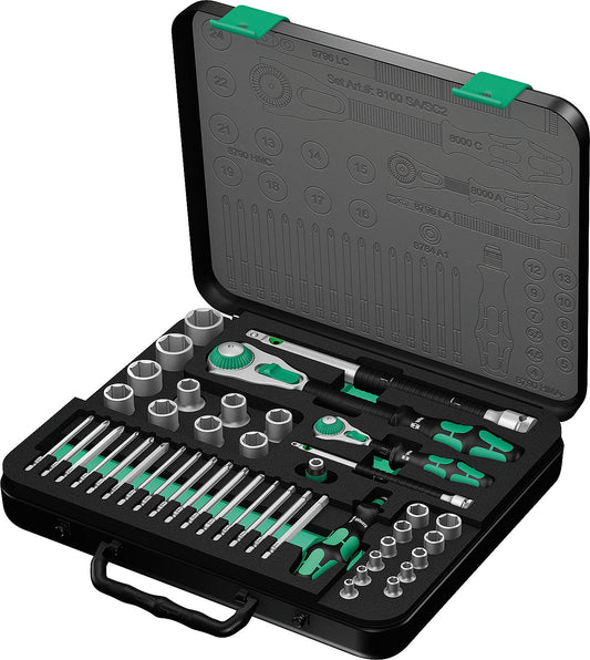 WERA 43-piece ratchet set, 1/4" and 1/2" in a metal case