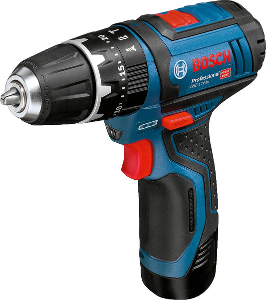 BOSCH GSB 12V-15 12V cordless impact drill/driver with 2x 2.0 Ah batteries and charger
