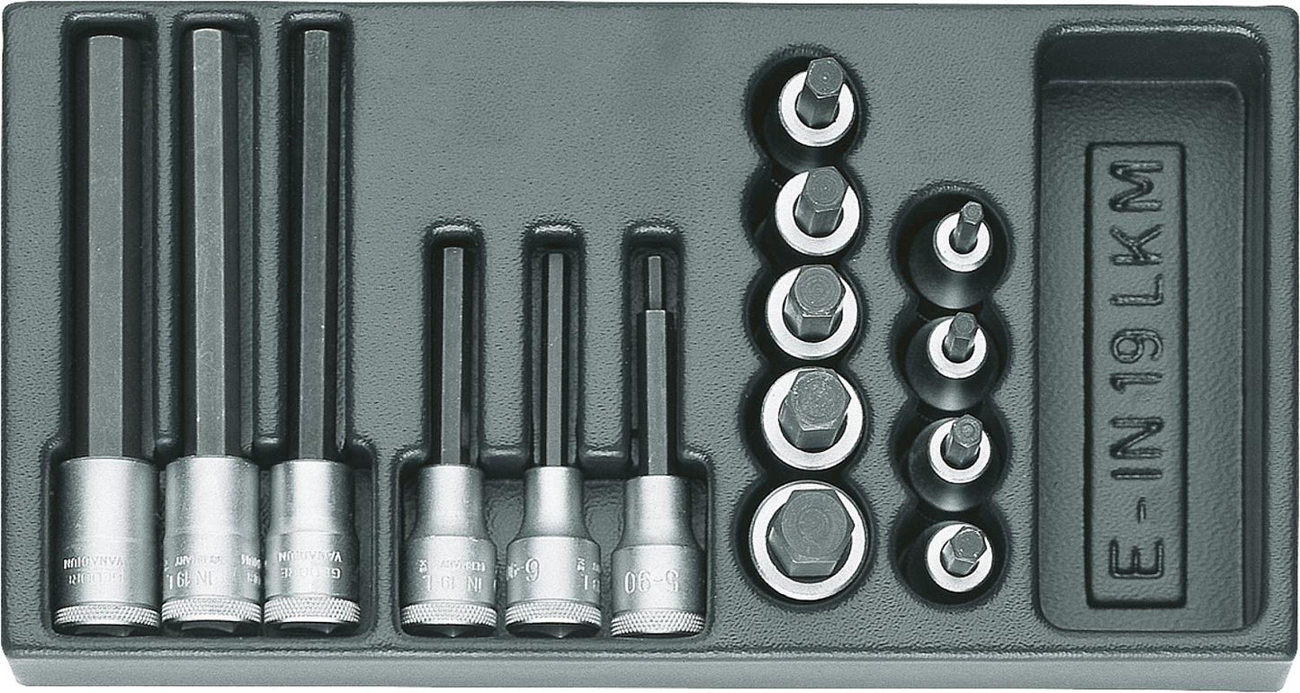 Hex socket set GEDORE1500 ES-IN 19 LKM, 15-piece 1/2"