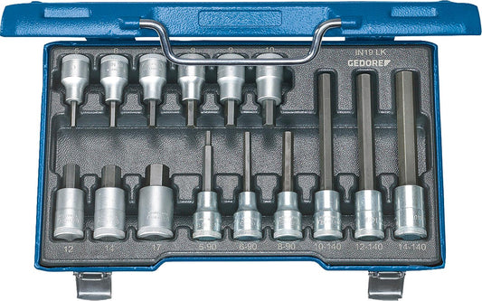 GEDORE IN 19 LKM 15-piece 1/2" hex socket set