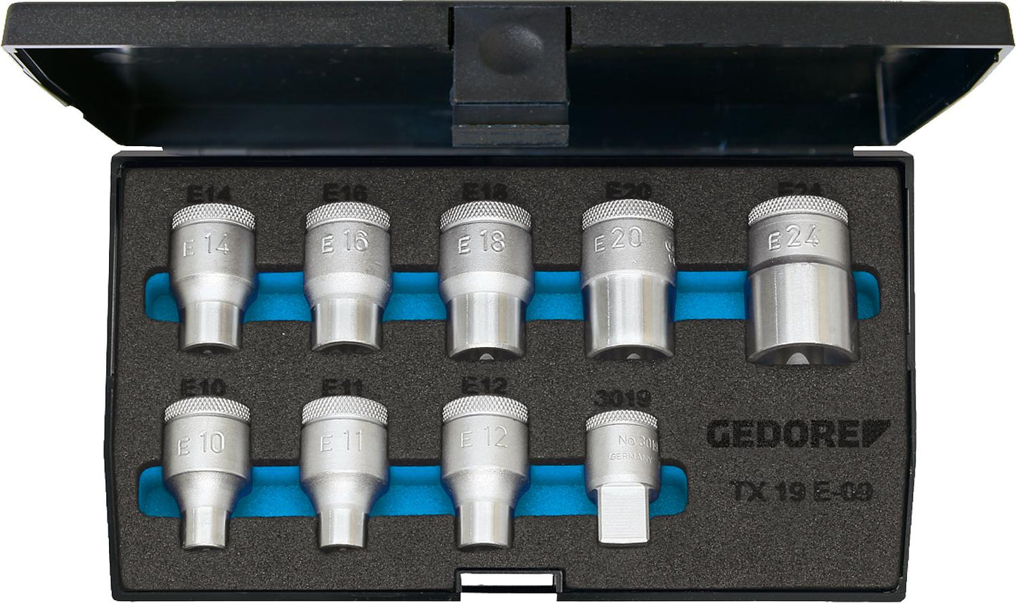 External hexagon socket wrench set GEDORE TX 19 E-09, 9-piece 1/2"