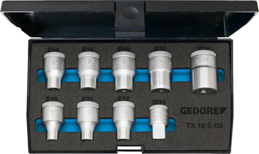 Aussensechskant Steckschlüsseleinsatz-Satz GEDORE TX 19 E-09, 9-teilig 1/2"