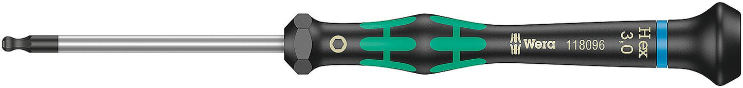 Feinmechanik-Innensechskant-Kugelkopf-Schraubendreher 2052 Serie Kraftform Micro, Drehkappe, Black Point-Spitze