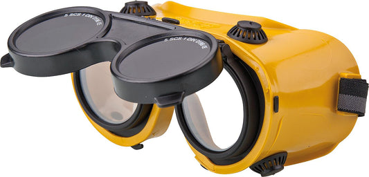 Welder's plastic goggles, foldable