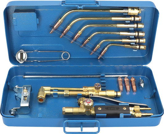 Welding and cutting torch set with lever, in storage case. Welding 0.5-14mm, cutting 3-100mm.