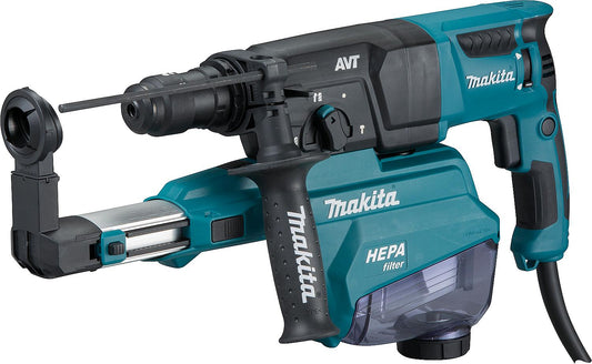 Makita 800W SDS Plus rotary hammer drill with integrated dust extractor, HR2653TJ