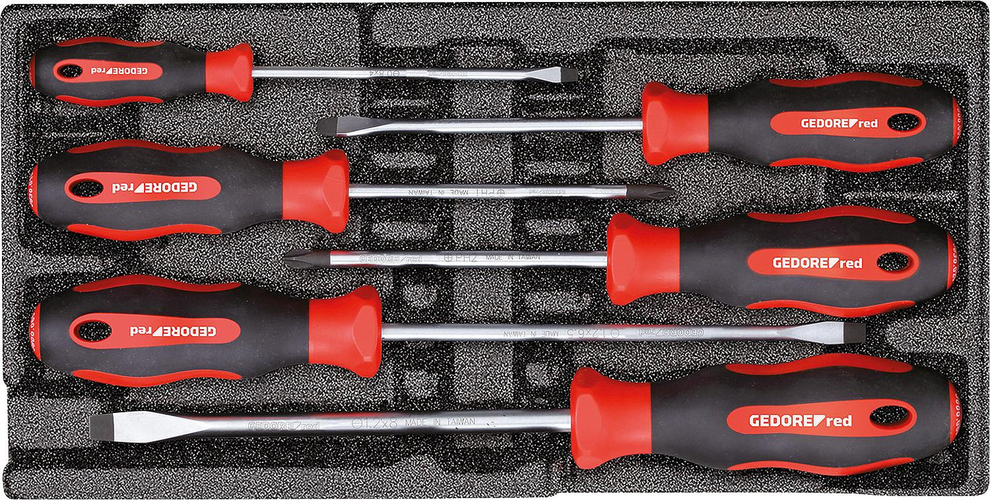 Jeu de 6 tournevis rouges GEDORE, plats/Phillips