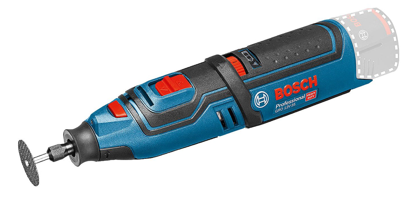 BOSCH 12V GRO12V-35 rotary tool without battery and charger in transport case and accessories