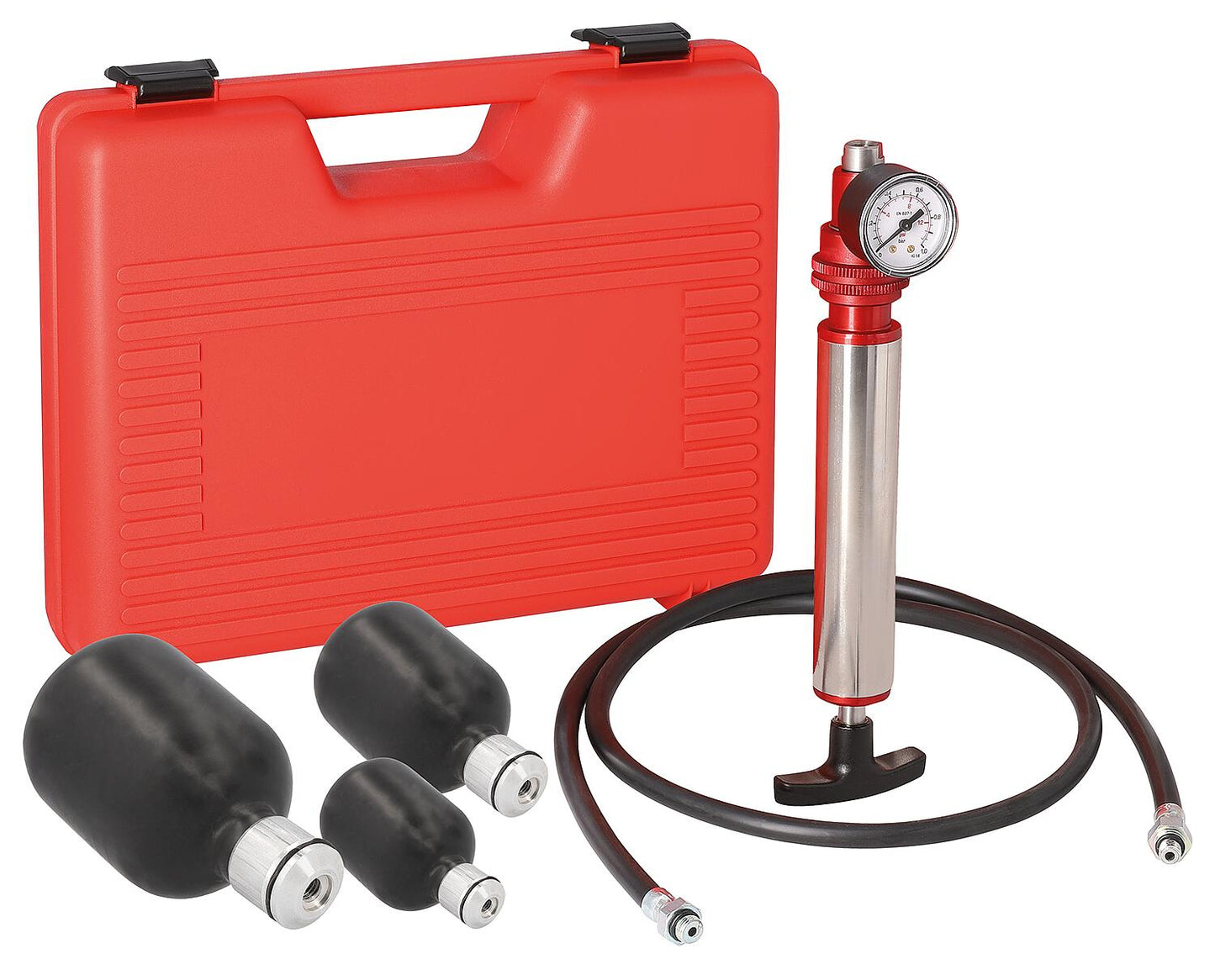 Test bladder set, 3-piece, with hand pump in a plastic case