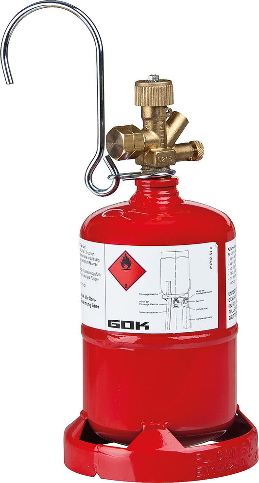 Propan - Leichtstahlflasche mit Flaschenventil u.Standfuss (o. R) Kleinstflasche 0,5 kg (leer)