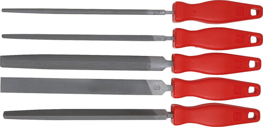 Jeu de 5 limes, longueur de coupe : 200 mm, tranchant : 2 (moyen), avec manche en plastique