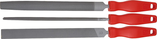 Jeu de 3 limes, longueur de coupe : 250 mm, grain : 1 (gros), avec manche en plastique