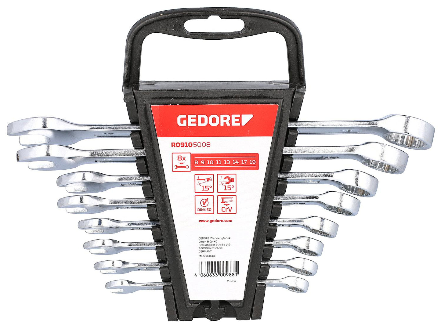 GEDORE red 12-piece combination wrench set, sizes 6-22mm