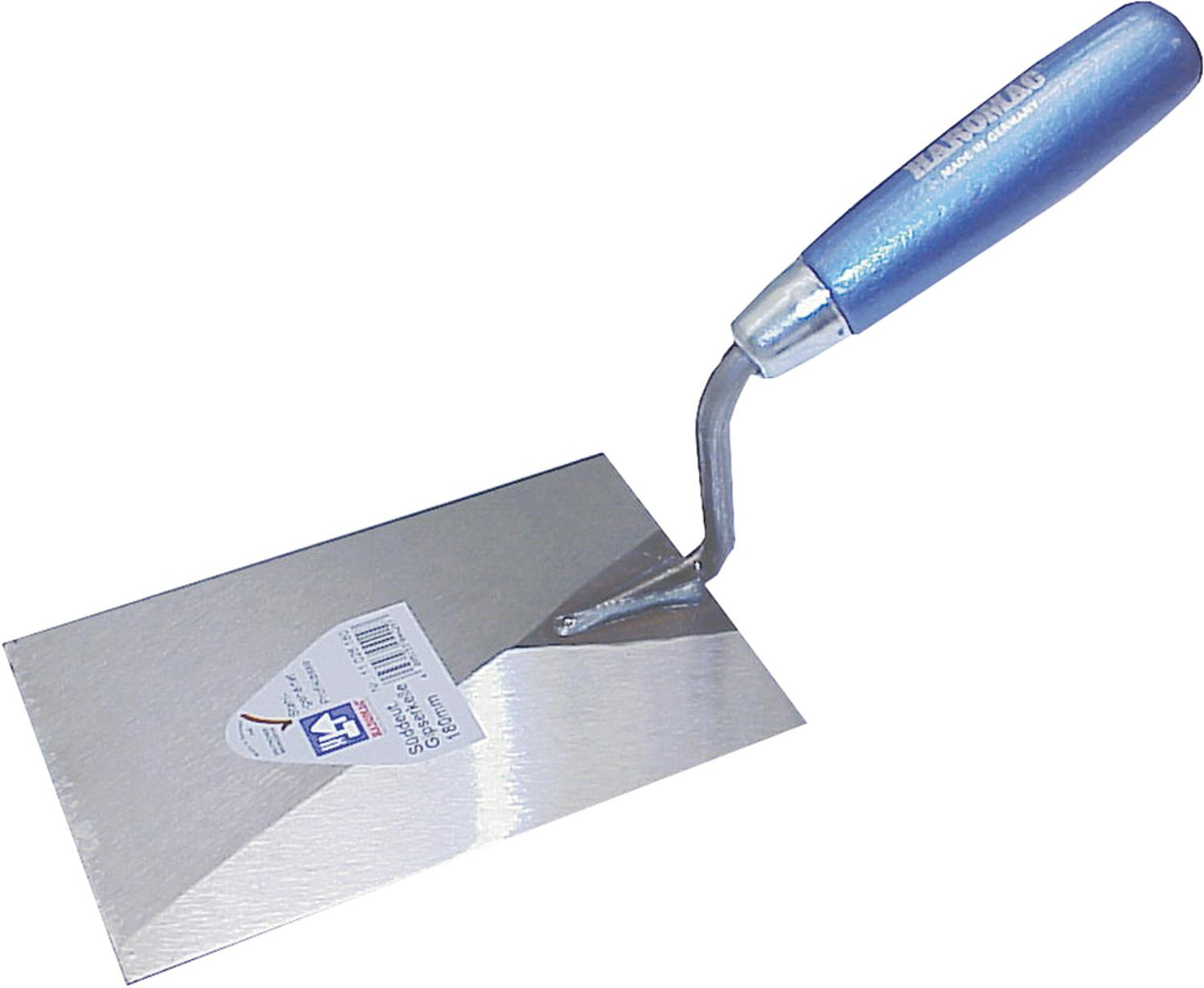 Truelle à plâtrer HAROMAC, style sud-allemand, 120 mm, acier inoxydable, manche bleu