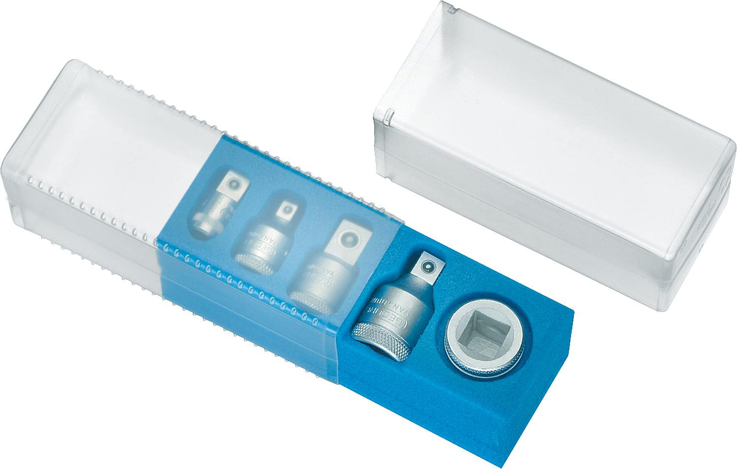 Gedore Adapter-Satz, 5-tlg. Reduzier- und Vergrösserungsstücke 1/4"-3/4" in Kunststoffbox          (G)