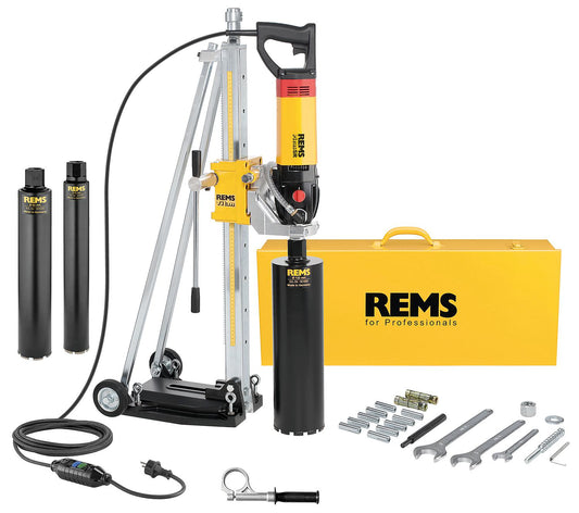 Diamond core drilling system Rems Picus SR3 Set Titanium with drill stand and 3 drill bits diameter 62/82/132 mm