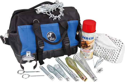 15-piece tool set with 16 and 22 mm attachments in a transport bag