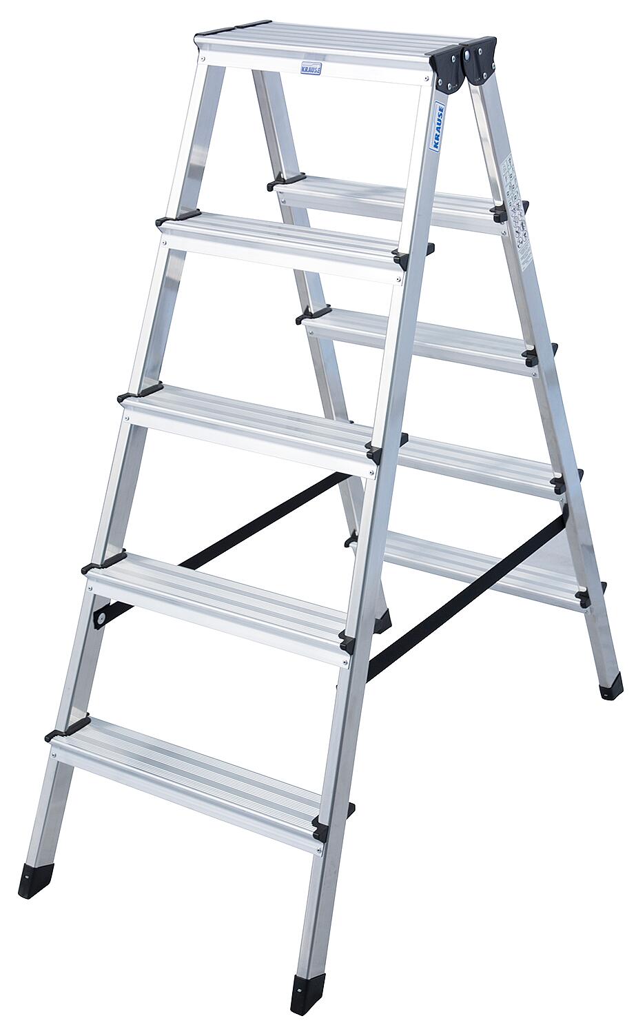 Step double ladder. Working height 2.22 m, standing height 0.72 m, length 0.72 m, 2x3 steps.