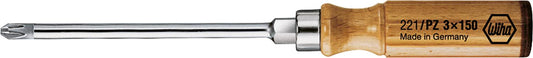 Wiha Pozidriv screwdriver with wooden handle, round blade with hexagonal key aid, PZ1 x 80 mm