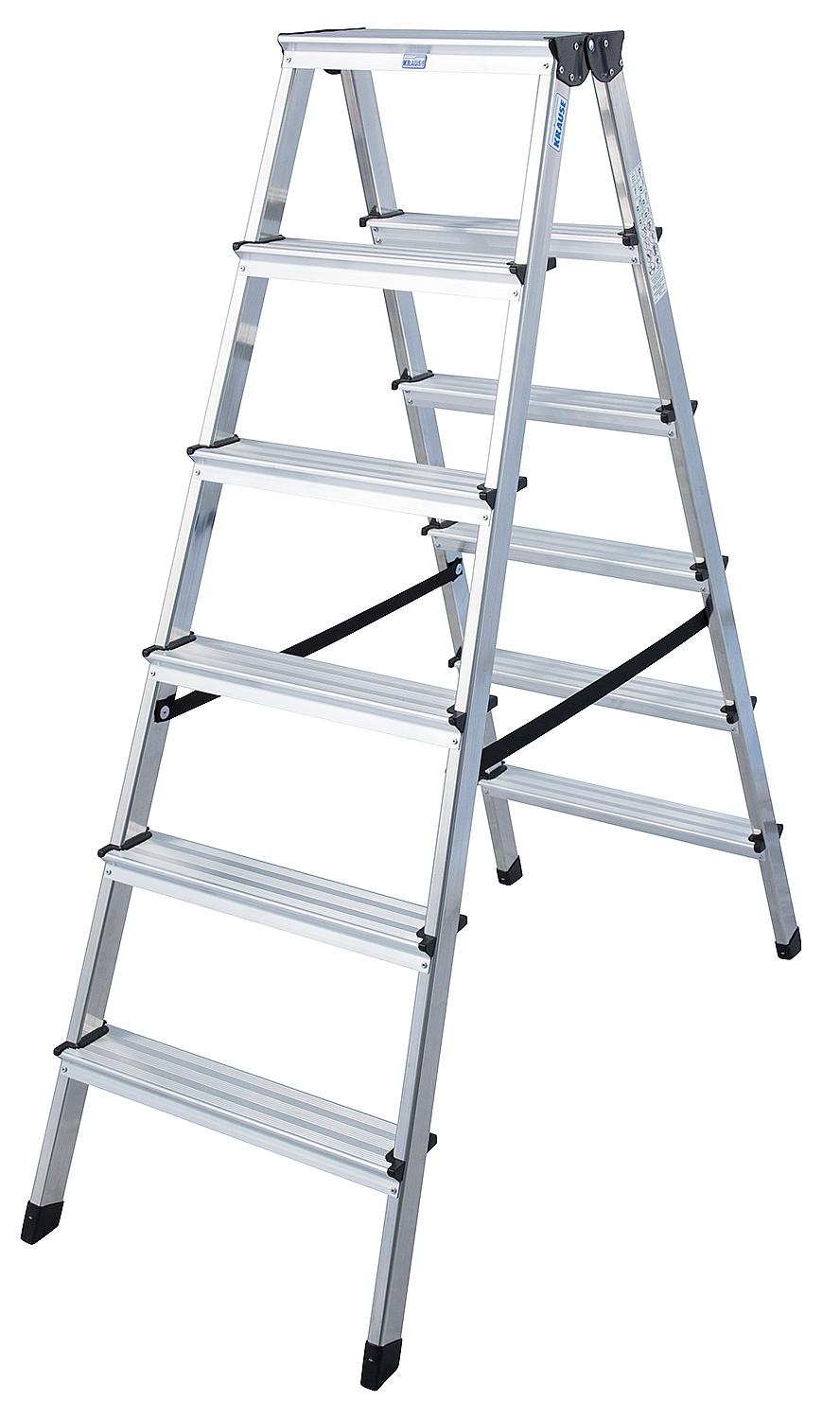 Step double ladder. Working height 2.22 m, standing height 0.72 m, length 0.72 m, 2x3 steps.