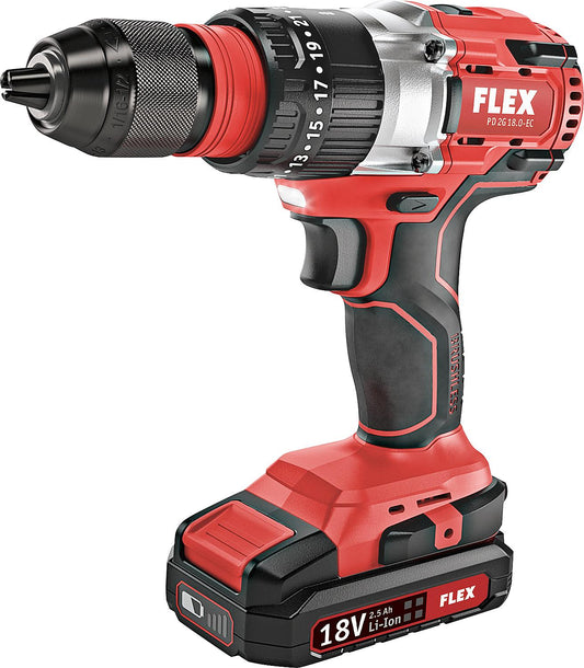 FLEX® 18V PD 2G 18.0-EC/5.0 cordless impact drill/driver set, with 2 x 5.0 Ah batteries and charger