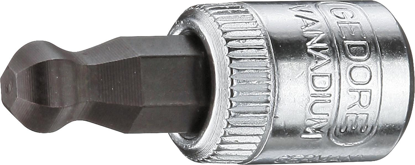 GEDORE screwdriver insert 1/4" hex socket with ball end, 4mm wrench size, 14.5mm length