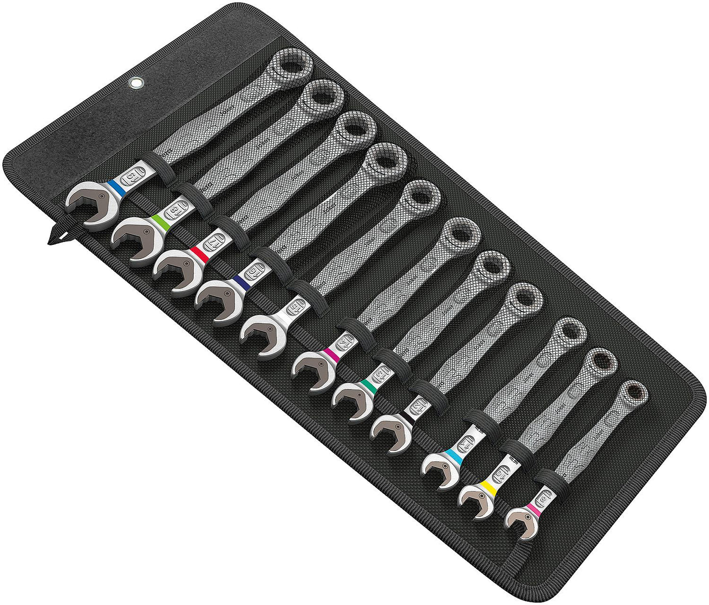 WERA 11-piece open-end/ring ratchet wrench set, sizes 8, 10, 11, 12, 13, 14, 15, 16, 17, 18, 19