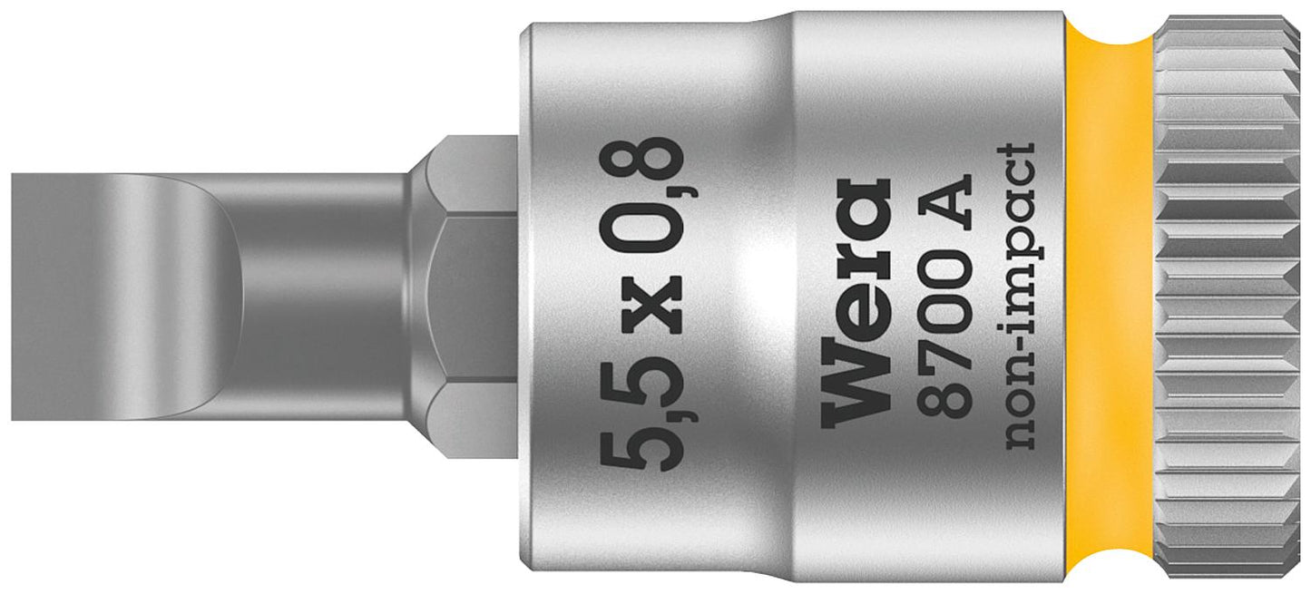 Wera 8700 A FL slotted socket insert bit socket with 1/4" drive, metric, short, SL5.5 x 0.8 x 28 mm