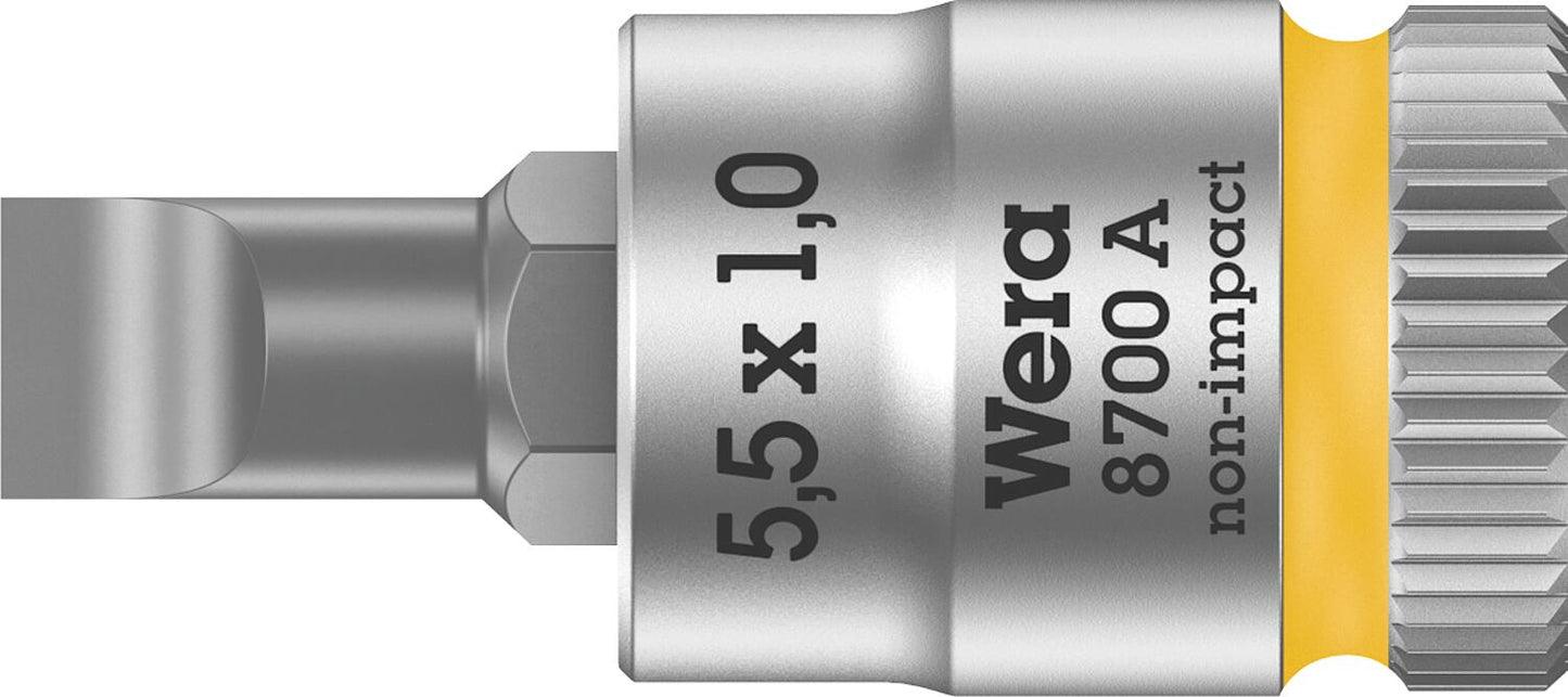Wera 8700 A FL slotted socket insert bit socket with 1/4" drive, metric, short, SL5.5 x 0.8 x 28 mm