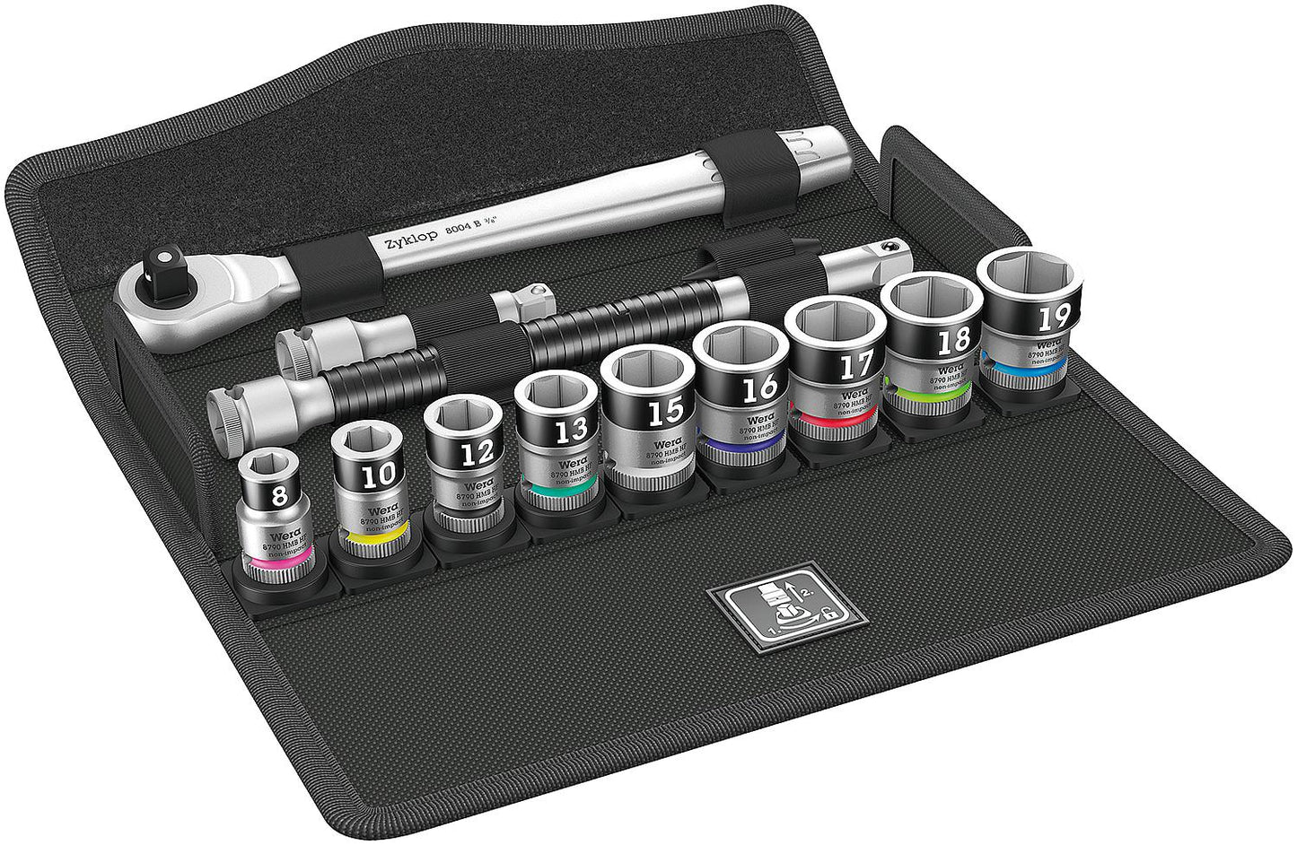 WERA Zyklop 13-piece 3/8" socket wrench set with reversible ratchet
