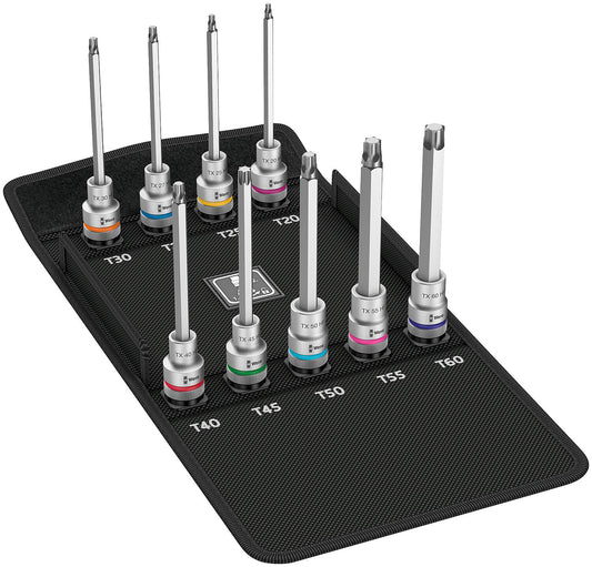 Satz Steckschlüsseleinsatz WERA 9-teilig, 1/2", TORX® mit Halte- funktion, T20-60, lang