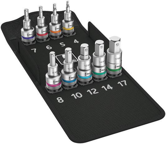 Satz Steckschlüsseleinsatz WERA 9-teilig, 1/2", Innensechskant SW 4-17, kurz