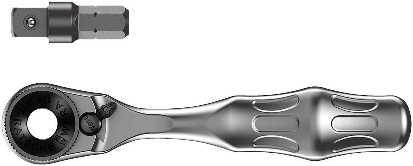 WERA 2-piece Zyklop Mini 1/4" bit reversible ratchet with bit adapter