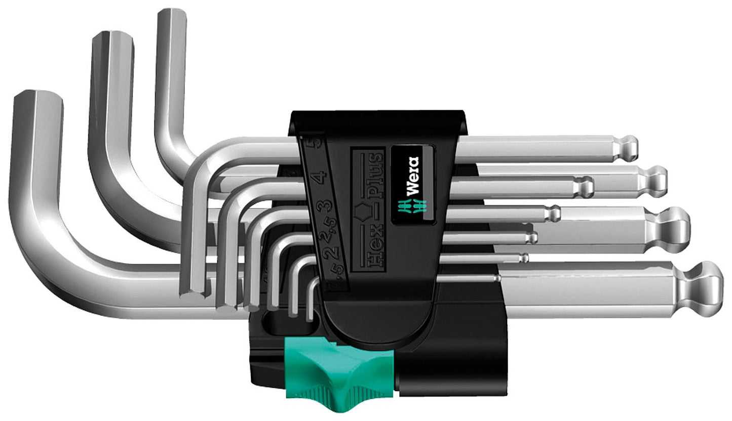 Winkelschlüsselsatz WERA 9-teilig, 6-kant mit Kugelkopf kurz, 1,5 - 10mm