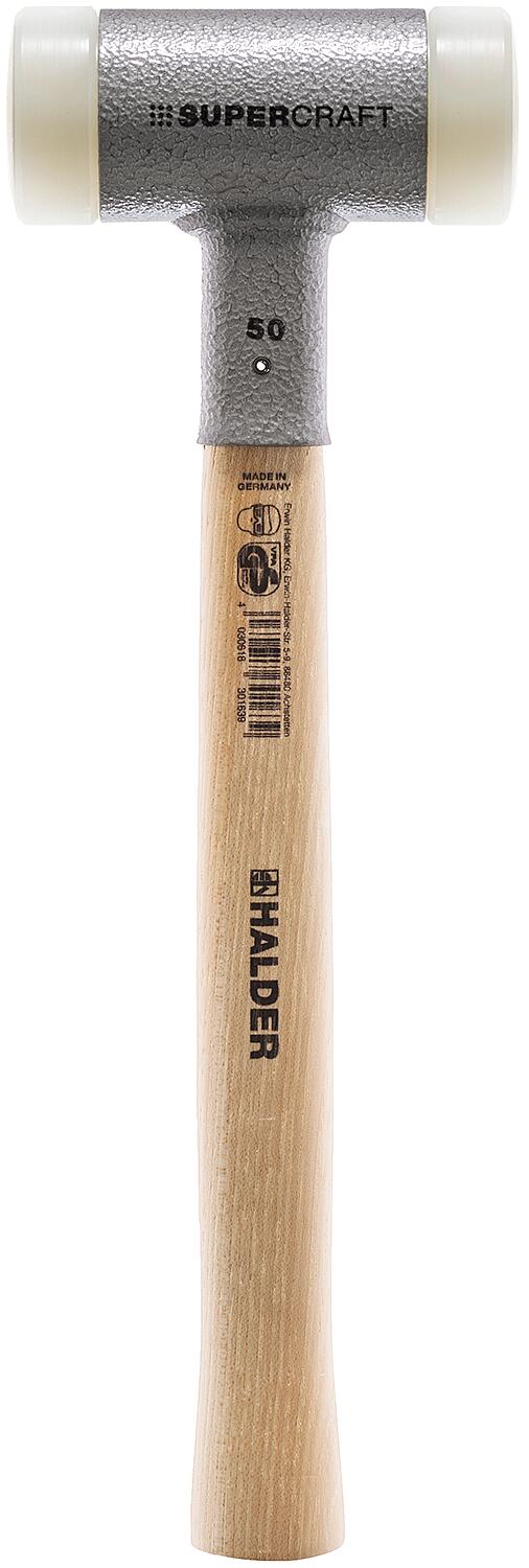 SUPERCRAFT soft-faced hammer, recoil-free with hickory handle and nylon striking inserts, Ø 25 mm