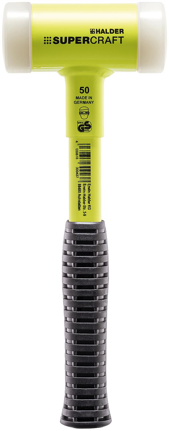 SUPERCRAFT soft-faced hammer, recoil-free, with break-resistant steel tube handle, yellow lacquered, Ø 30 mm, nylon