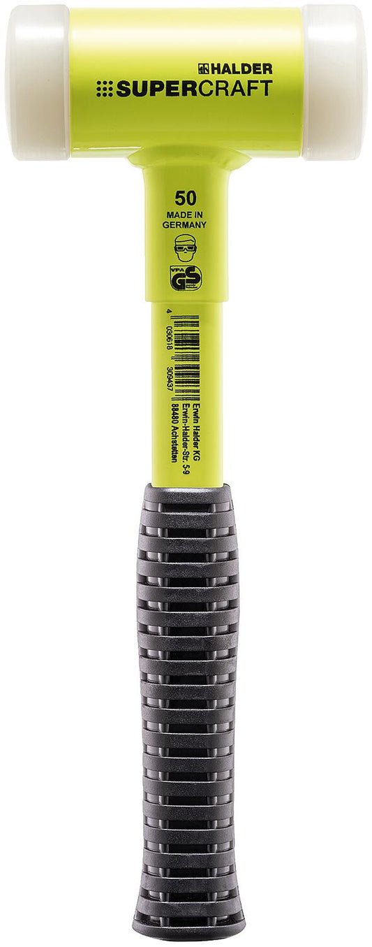 SUPERCRAFT soft-faced hammer, recoil-free, with break-resistant steel tube handle, yellow lacquered, Ø 30 mm, nylon