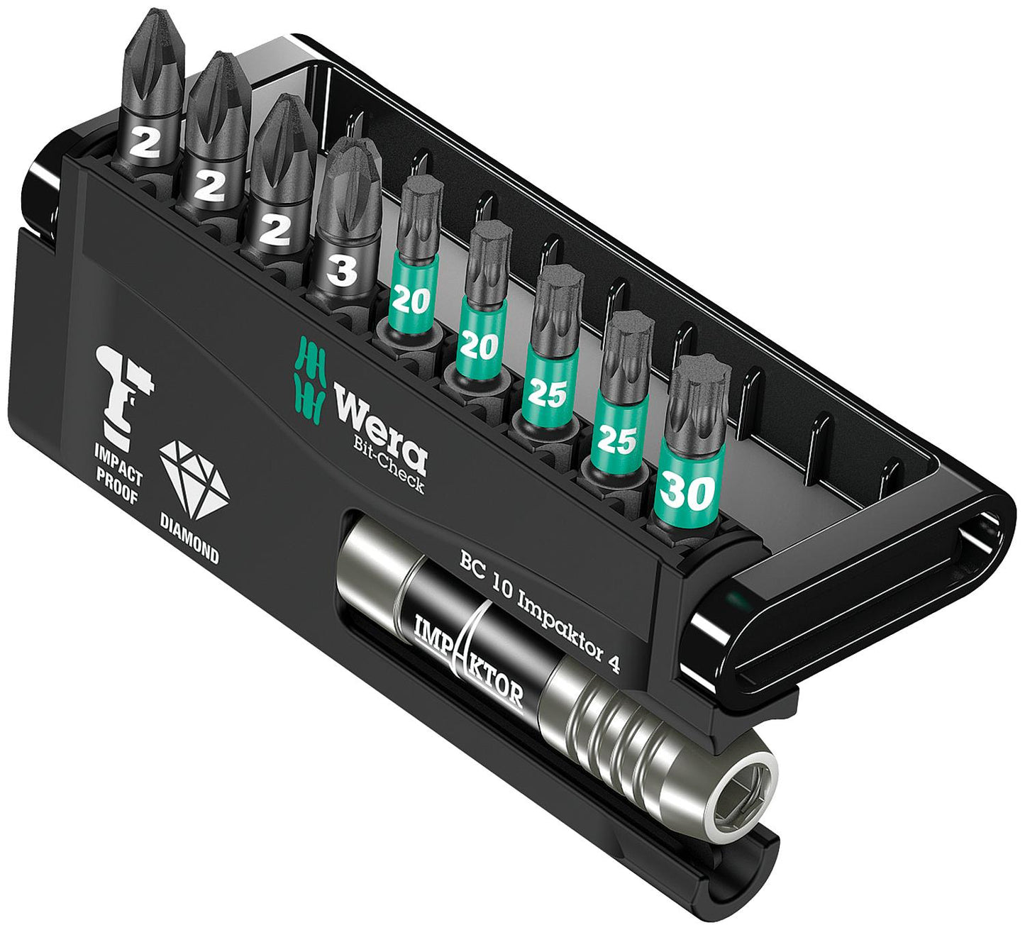 WERA Bit-Check Impactor 4 10-piece bit set with impactor, diamond-coated, holder