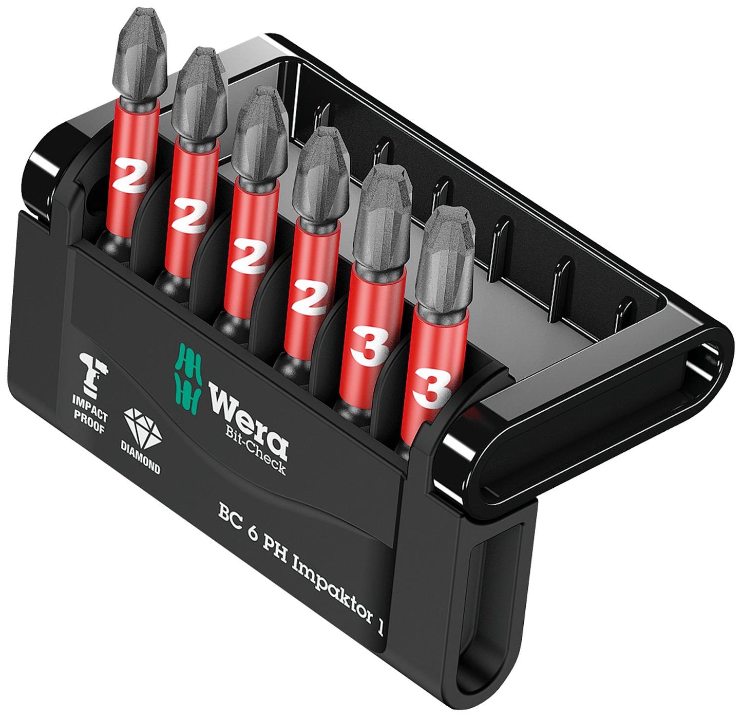 WERA Bit-Check Impactor bit set, diamond-coated, 6-piece Philips