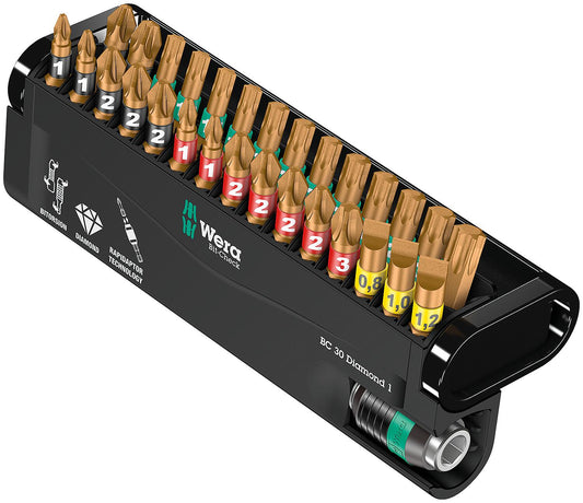 Coffret de 30 forets WERA Bit-Check Diamond 1 avec porte-foret, revêtement diamanté