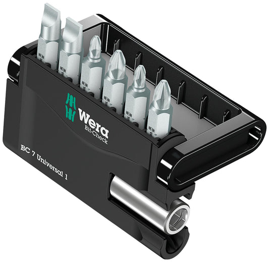 Coffret de 7 embouts WERA Bit-Check Universal 1 avec porte-embouts universel