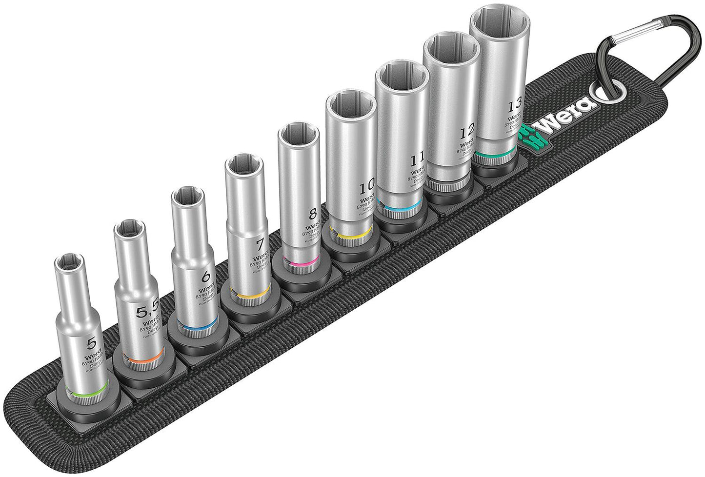 Satz Steckschlüsseleinsatz WERA 9-teilig 1/4", 6-kant, SW 5,0 - 13,0, lang