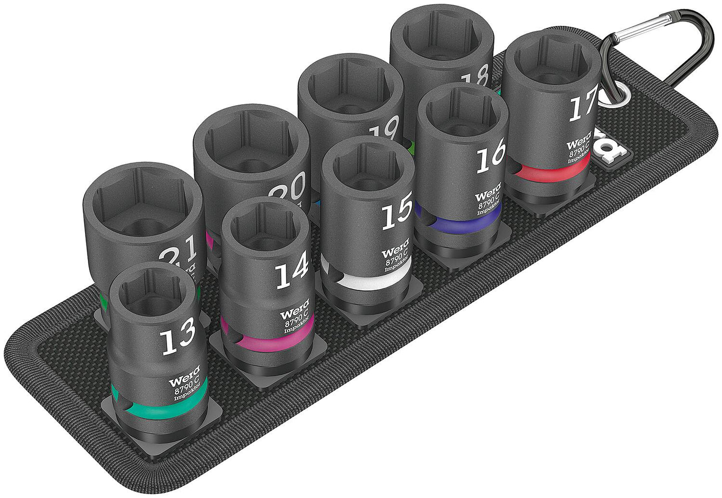 Jeu de 9 embouts pour clé à chocs WERA, 1/2", 6 pans, SW 13.0 - 21.0, courts